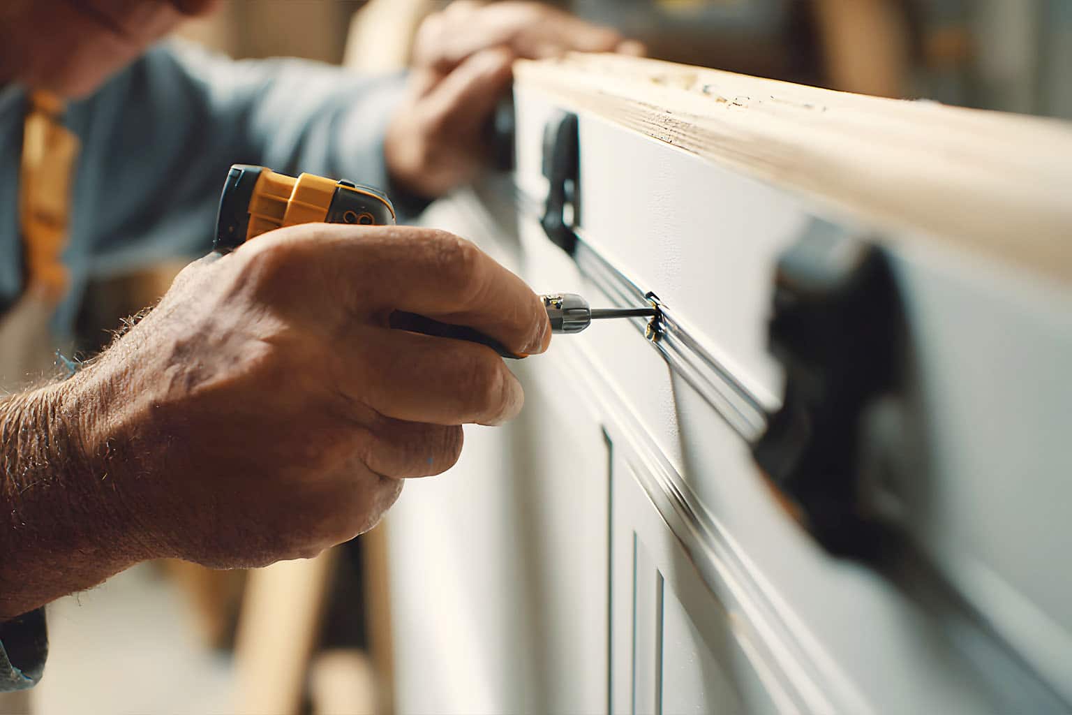 worker installing door hardware